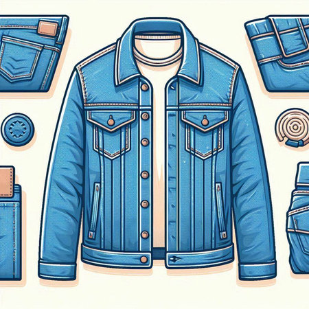 Denim jacket with pockets, jeans, belt and belt. Vector illustrationのイラスト素材