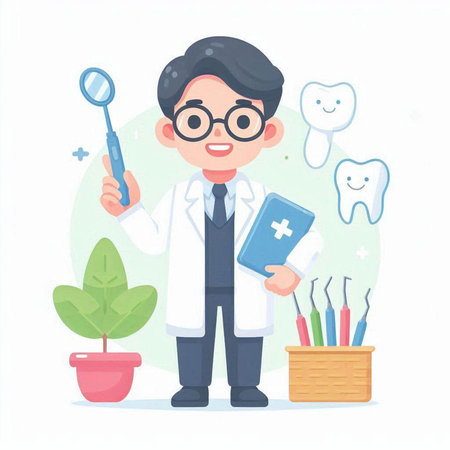 Dentist in white coat with stethoscope. Vector illustrationのイラスト素材