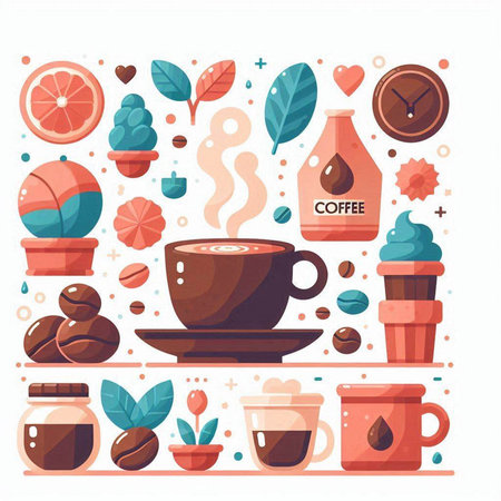 Coffee shop, cafe and restaurant design elements. Vector illustrationのイラスト素材
