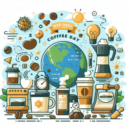 Coffee flat line icons set. Coffee shop symbols collection. Vector illustrationのイラスト素材