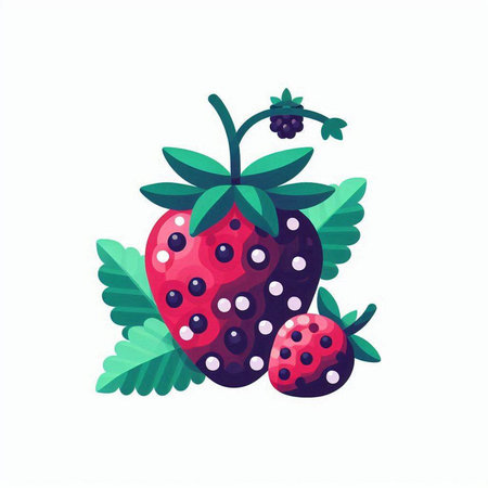 Strawberry fruits with leaves. Vector illustration in cartoon style.のイラスト素材