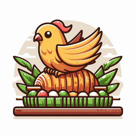Cute cartoon chicken on the farm. Vector illustration in cartoon style.のイラスト素材