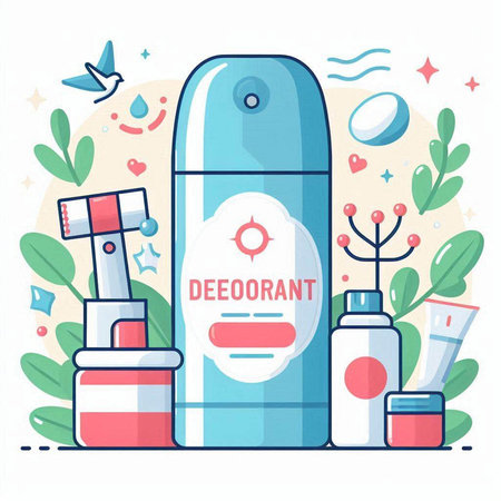 Vector illustration of deodorant in flat design style. Antiperspirant, antiperspirant, antiperspirant, antiperspirant, antiperspirant.のイラスト素材