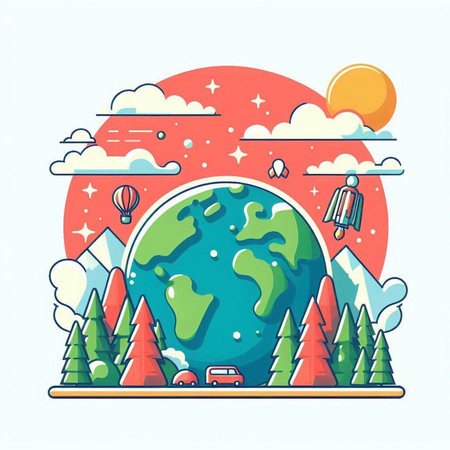 Vector illustration of the planet earth in a flat style. The concept of travel and tourism.のイラスト素材