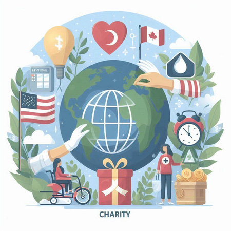 Flat design vector illustration concept for World Day of Charity, Donation and Relief.のイラスト素材