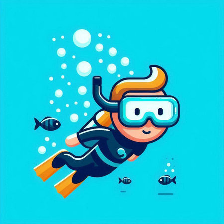 Cute cartoon scuba diver with mask and snorkel. Vector illustration.のイラスト素材