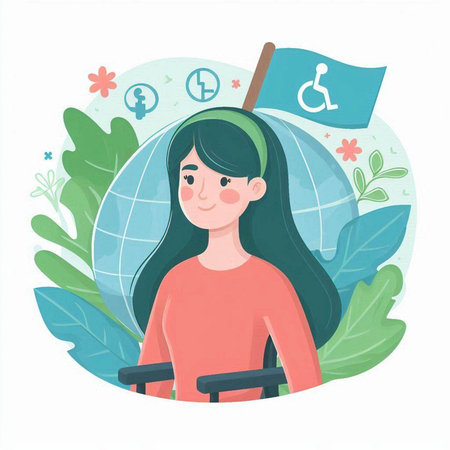 Girl in wheelchair. Vector illustration in a flat style. World health day.のイラスト素材
