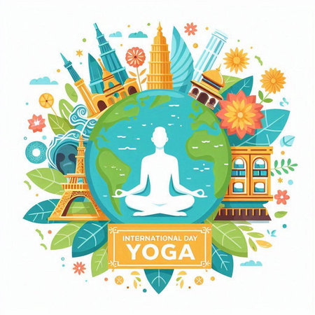 Vector illustration of World Yoga Day. Design element for banner, poster or print.のイラスト素材