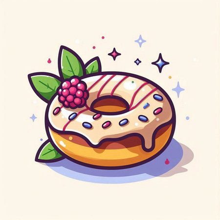 Illustration of a donut with a glaze and fresh berries.のイラスト素材