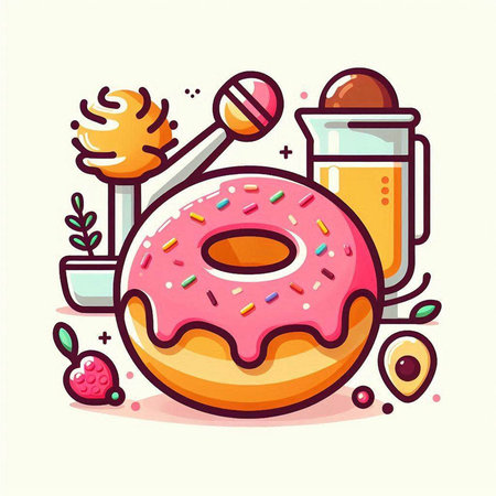 Cute donut and juice. Vector illustration in cartoon style.のイラスト素材