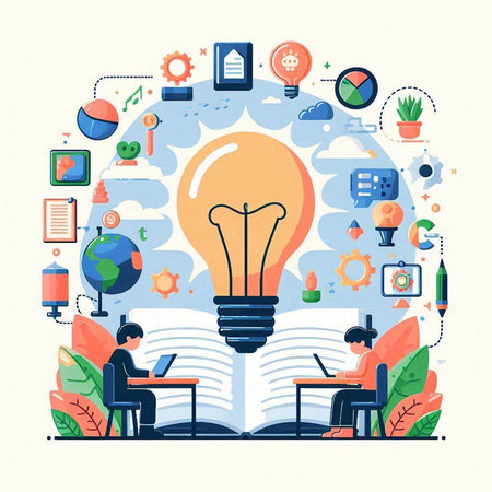 Flat design modern vector illustration concept of education, knowledge, learning, e-learning, online courses, webinar, tutorials, training, training, course, webinar.のイラスト素材