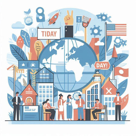 Vector illustration of World Tourism Day. People travel around the world.のイラスト素材