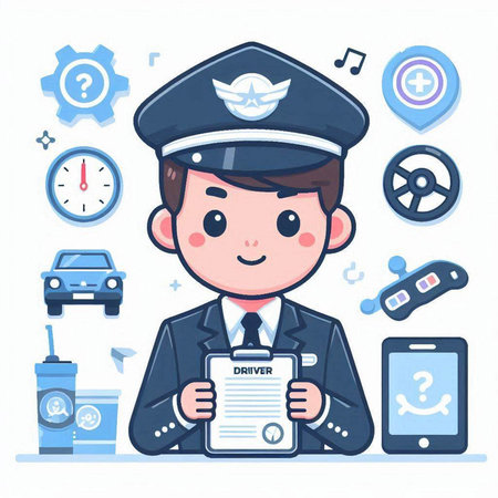 Policeman holding a clipboard with checklist, flat style, vector illustrationのイラスト素材