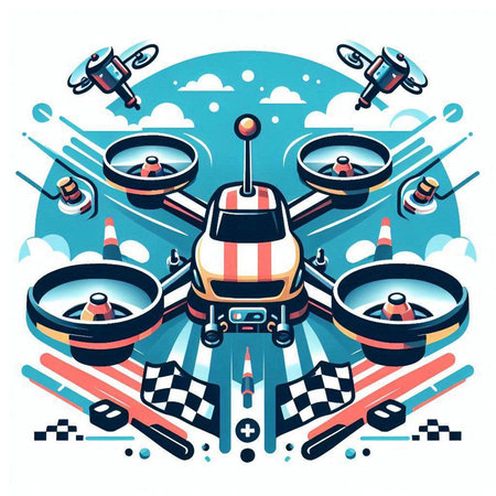Drone flying in the sky. Vector illustration in a flat style.のイラスト素材
