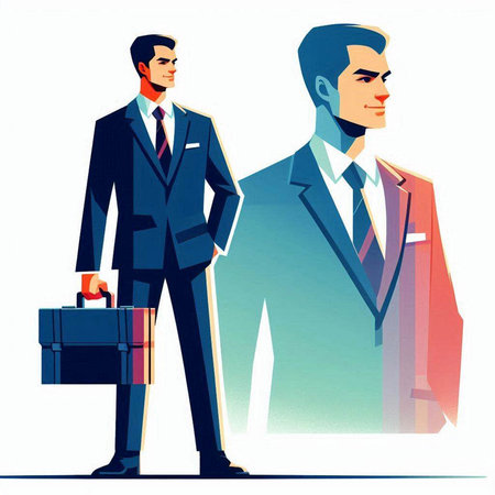 Two businessmen in suits with briefcase. Vector illustration in retro style.のイラスト素材