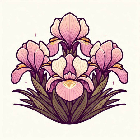 Illustration of iris flower in retro style. Vector illustration.のイラスト素材