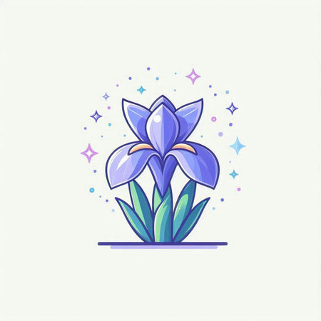 Purple iris flower in pot. Vector illustration in flat styleのイラスト素材