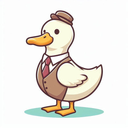 Duck in suit and tie isolated on white background. Vector illustration.のイラスト素材