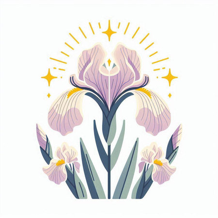 Vintage iris flowers. Hand drawn vector illustration in pastel colors.のイラスト素材