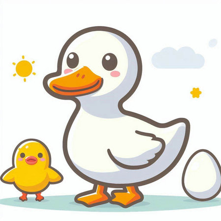 Duck and duckling on a white background. Vector illustration.のイラスト素材
