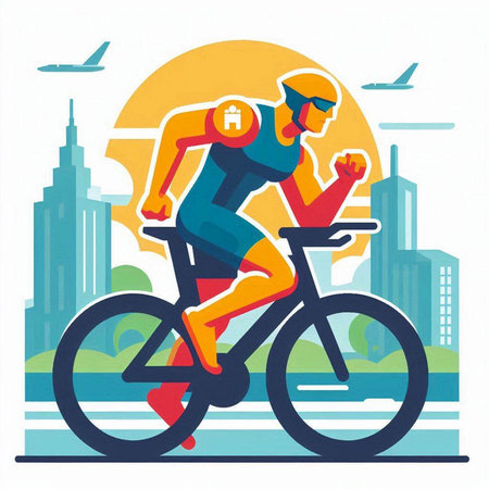 Cyclist riding bicycle in the city. Flat vector illustration.のイラスト素材