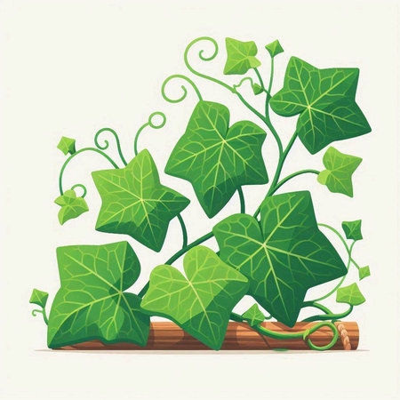 Green ivy on wooden background. Vector illustration. Eps 10.のイラスト素材
