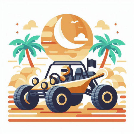 Off-road vehicle on the beach. Vector illustration in flat styleのイラスト素材