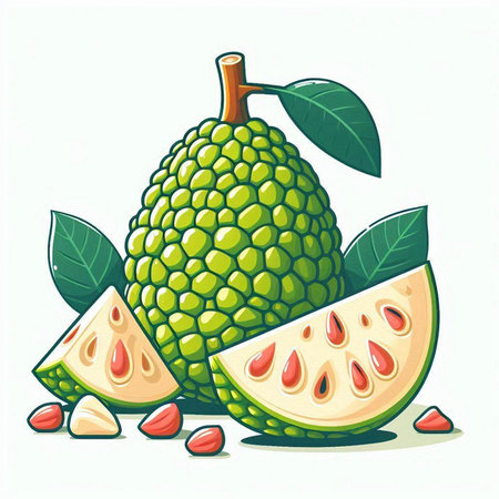 Soursop fruit vector illustration on white background. Exotic fruit.のイラスト素材