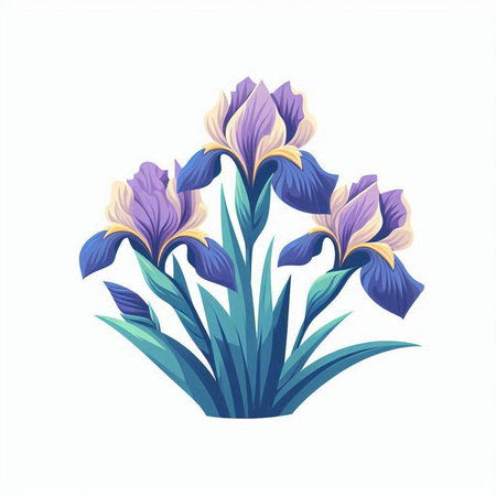 Beautiful iris flowers in a bouquet. Vector illustration.のイラスト素材