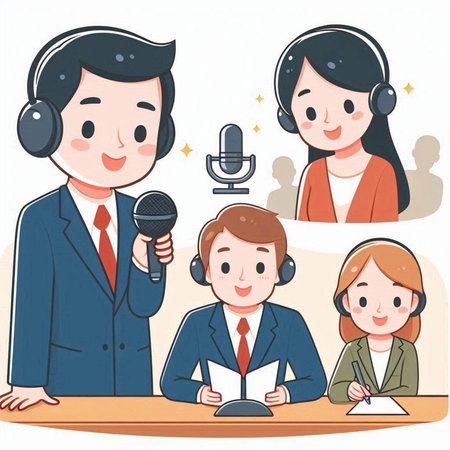 Illustration of a call center agent and customer service staff with microphoneのイラスト素材