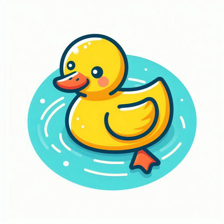 Cute yellow rubber duck swimming in the pool. Vector illustration.のイラスト素材