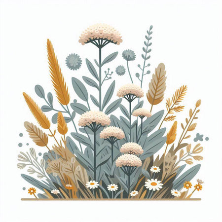Beautiful hand drawn vector illustration of a meadow with flowers.のイラスト素材