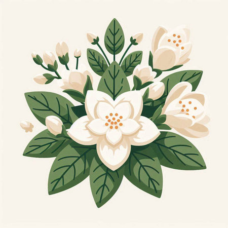 Jasmine flowers and leaves. Vector illustration in retro style.のイラスト素材