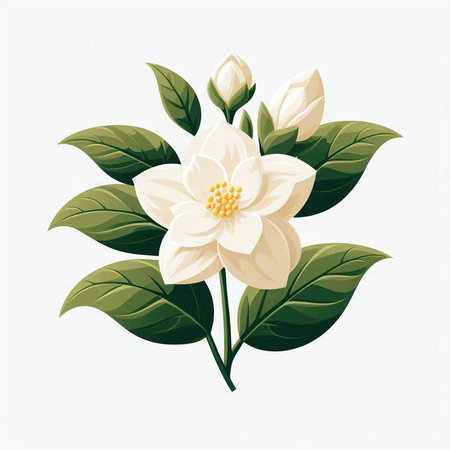 Beautiful jasmine flowers isolated on white background. Vector illustration.のイラスト素材