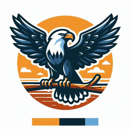 Eagle with wings on a branch. Vector illustration in retro style.のイラスト素材