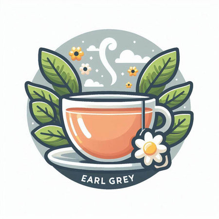 Cup of tea with floral decoration. Vector illustration in flat style.のイラスト素材