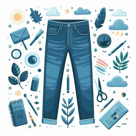 Jeans set. Vector illustration in flat style on white background.のイラスト素材