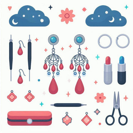 Vector illustration of a set of accessories for women in flat style.のイラスト素材