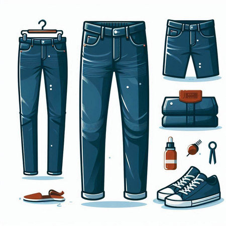 Vector set of jeans and sneakers. Illustration in cartoon style.のイラスト素材