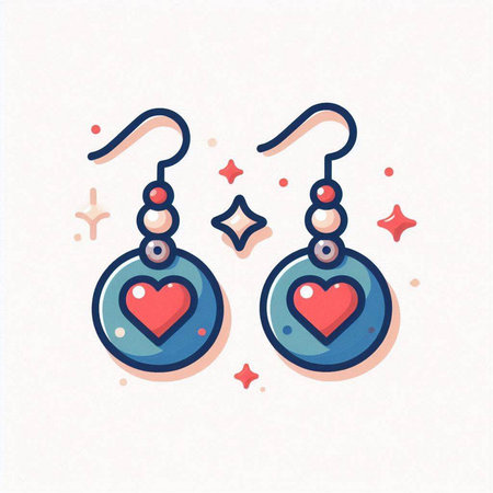 Hand drawn vector illustration of a pair of earrings with hearts and stars.のイラスト素材