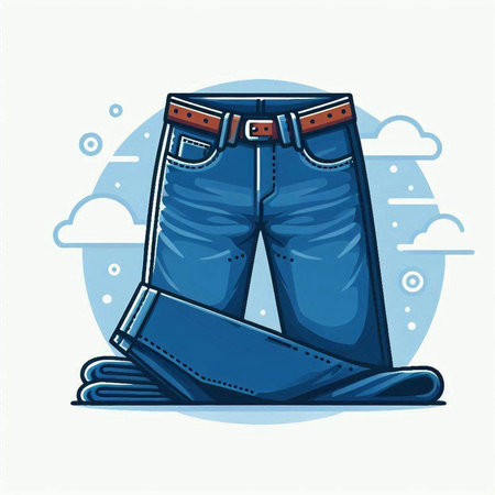 Blue jeans with belt on white background. Vector illustration in flat style.のイラスト素材