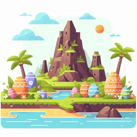 Stone temple in the flat style. Vector illustration in a flat design.のイラスト素材