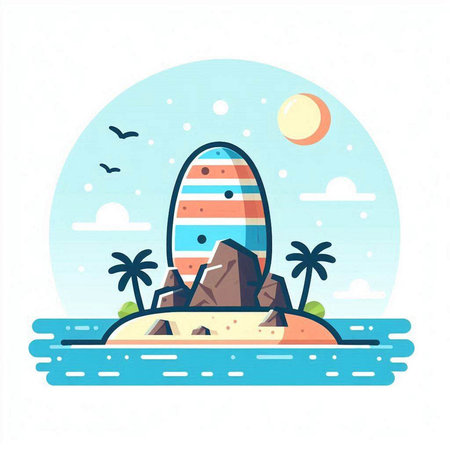 Tropical island with palm trees and rocks. Vector illustration.のイラスト素材