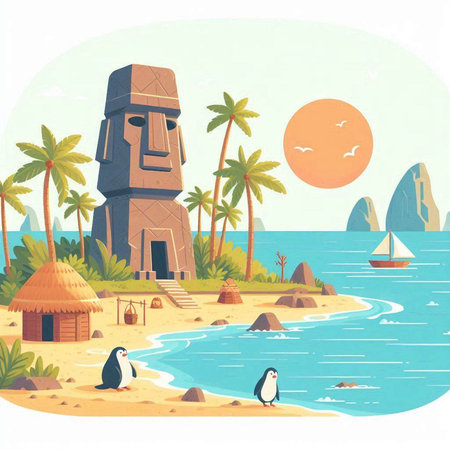 Egyptian hieroglyphs on the beach. Vector illustration.のイラスト素材