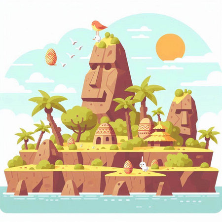 Landscape of the island in the sea. Vector cartoon illustration.のイラスト素材