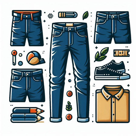 Set of jeans and shirt icons. Vector illustration in cartoon style.のイラスト素材