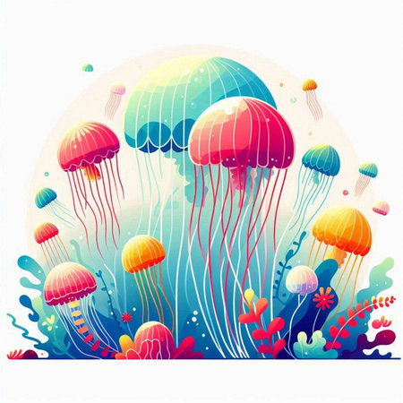 Colorful jellyfish in the sea. Vector illustration. Eps 10のイラスト素材