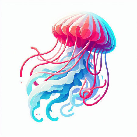 Colorful jellyfish isolated on a white background. Vector illustration.のイラスト素材