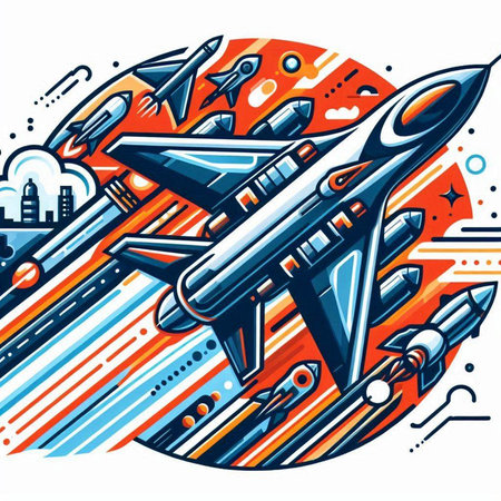 Vector illustration of aeroplane in space. Modern line art design.のイラスト素材
