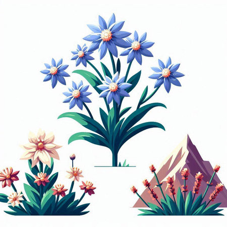 Flowers in the garden. Vector illustration of flowers and plants.のイラスト素材